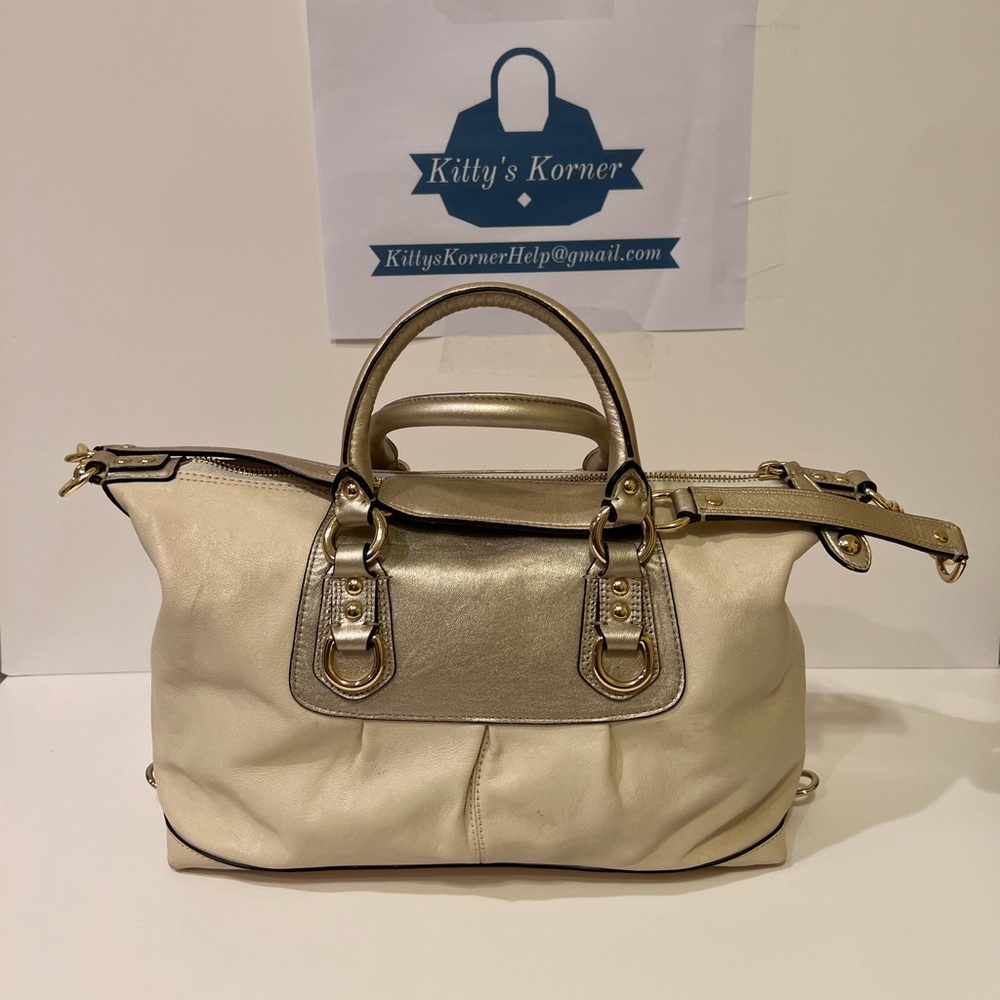 Vintage Coach Ivory/Light Gold Leather Purse - Picture 4 of 5